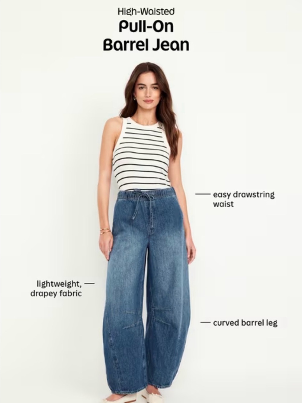 Old Navy Pull-On Barrel Jean Wide Leg Jeans in Medium Blue - L